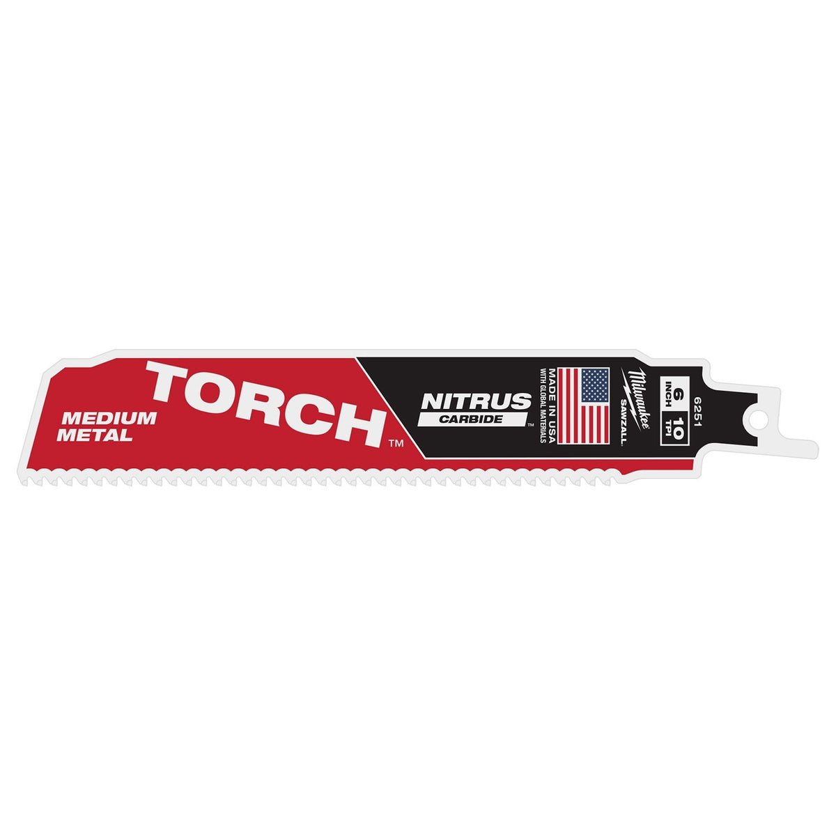 Milwaukee 48-00-6251 6" Reciprocating Saw Blade 10TPI The TORCH with NITRUS CARBIDE Teeth for Medium Metal 1PK - 14