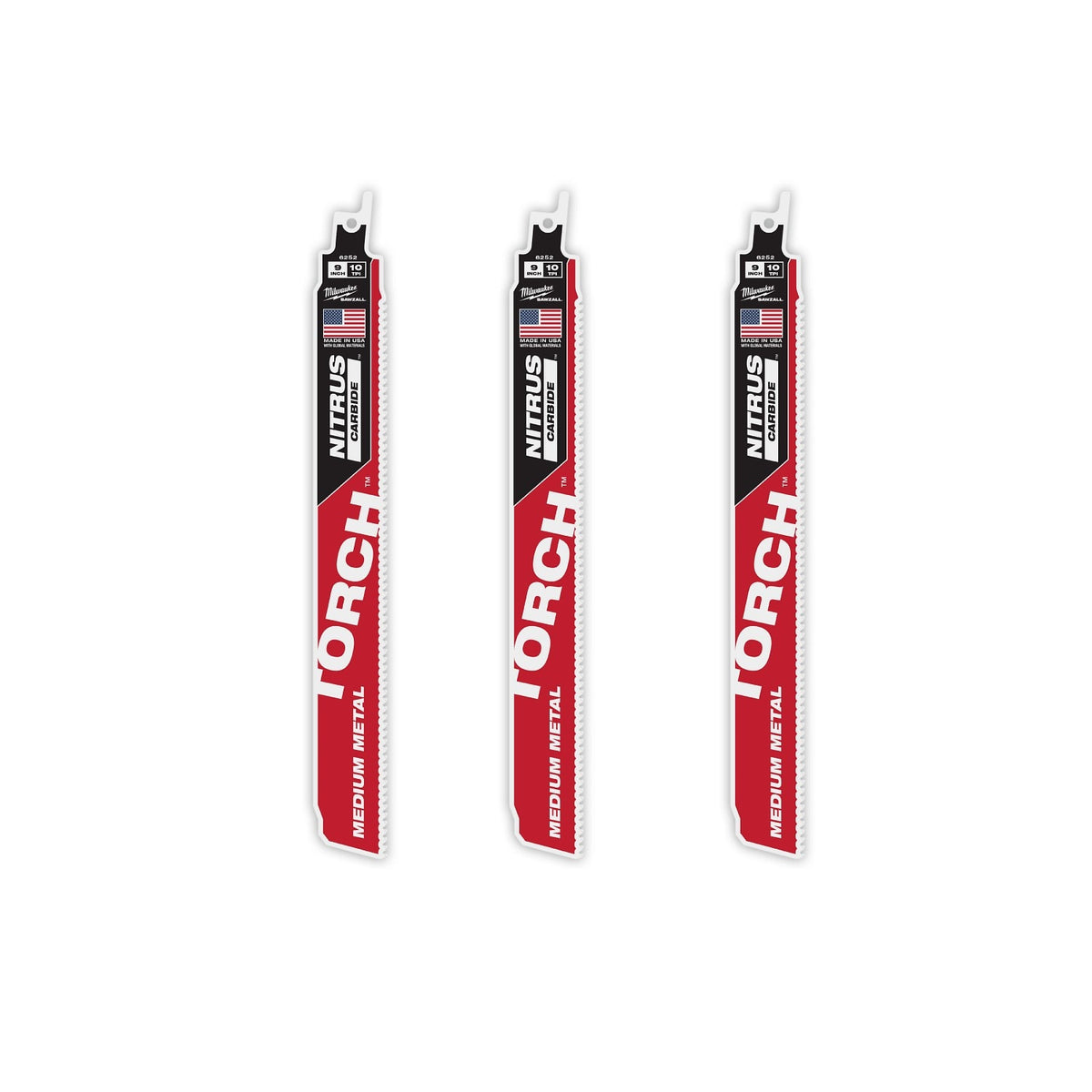Milwaukee 48-00-6352 9" Reciprocating Saw Blade 10TPI The TORCH with NITRUS CARBIDE Teeth for Medium Metal 3PK
