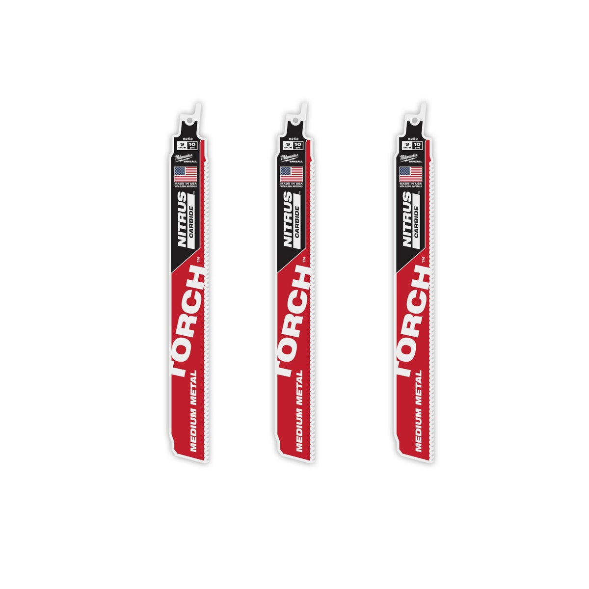 Milwaukee 48-00-6352 9" Reciprocating Saw Blade 10TPI The TORCH with NITRUS CARBIDE Teeth for Medium Metal 3PK - 14