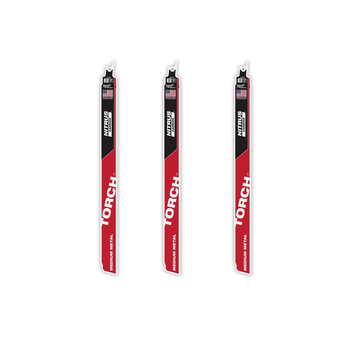 Milwaukee 48-00-6353 12" Reciprocating Saw Blade 10TPI The TORCH with NITRUS CARBIDE Teeth for Medium Metal 3PK