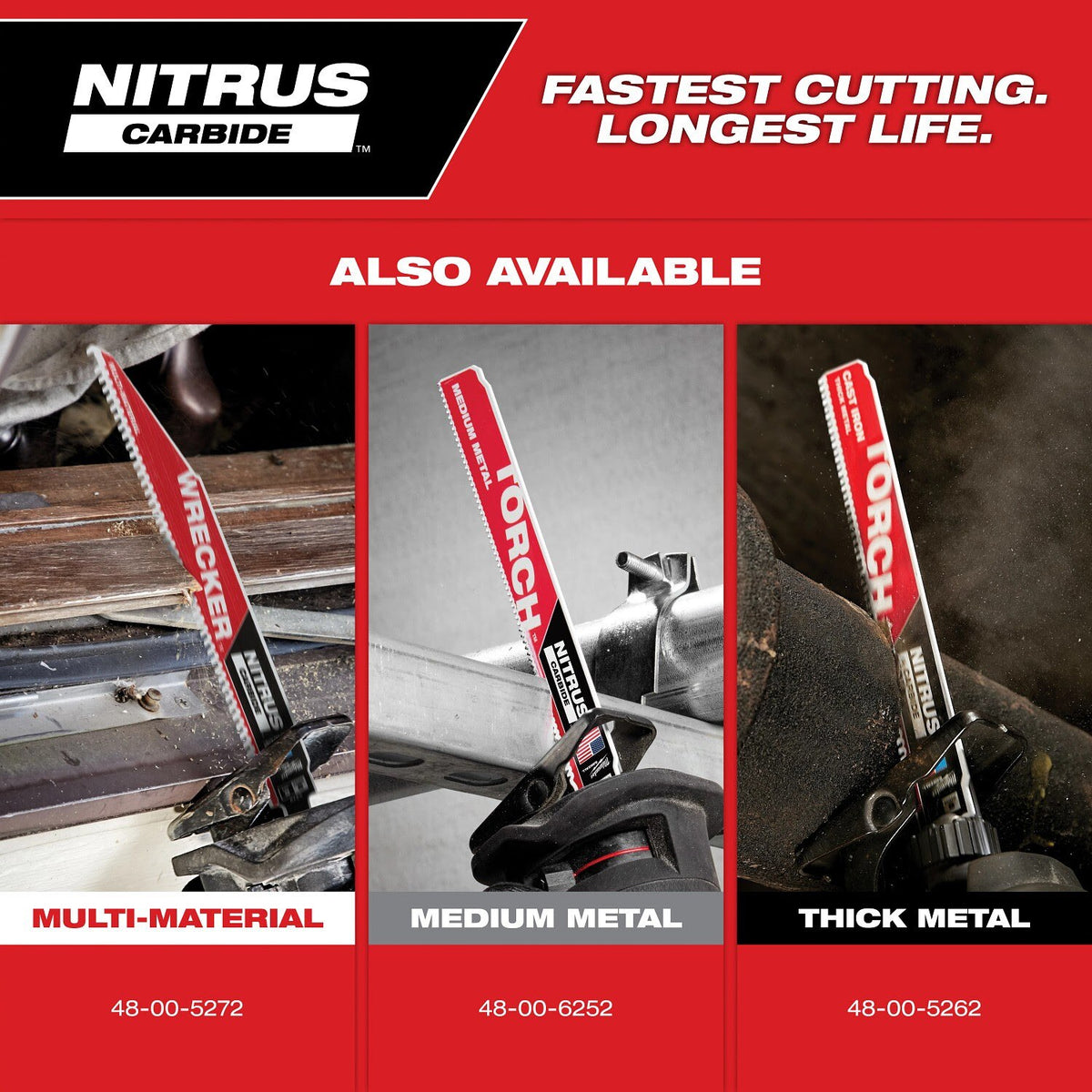 Milwaukee 48-00-6551 6" Reciprocating Saw Blade 10TPI The TORCH with NITRUS CARBIDE Teeth for Medium Metal 5PK - 7