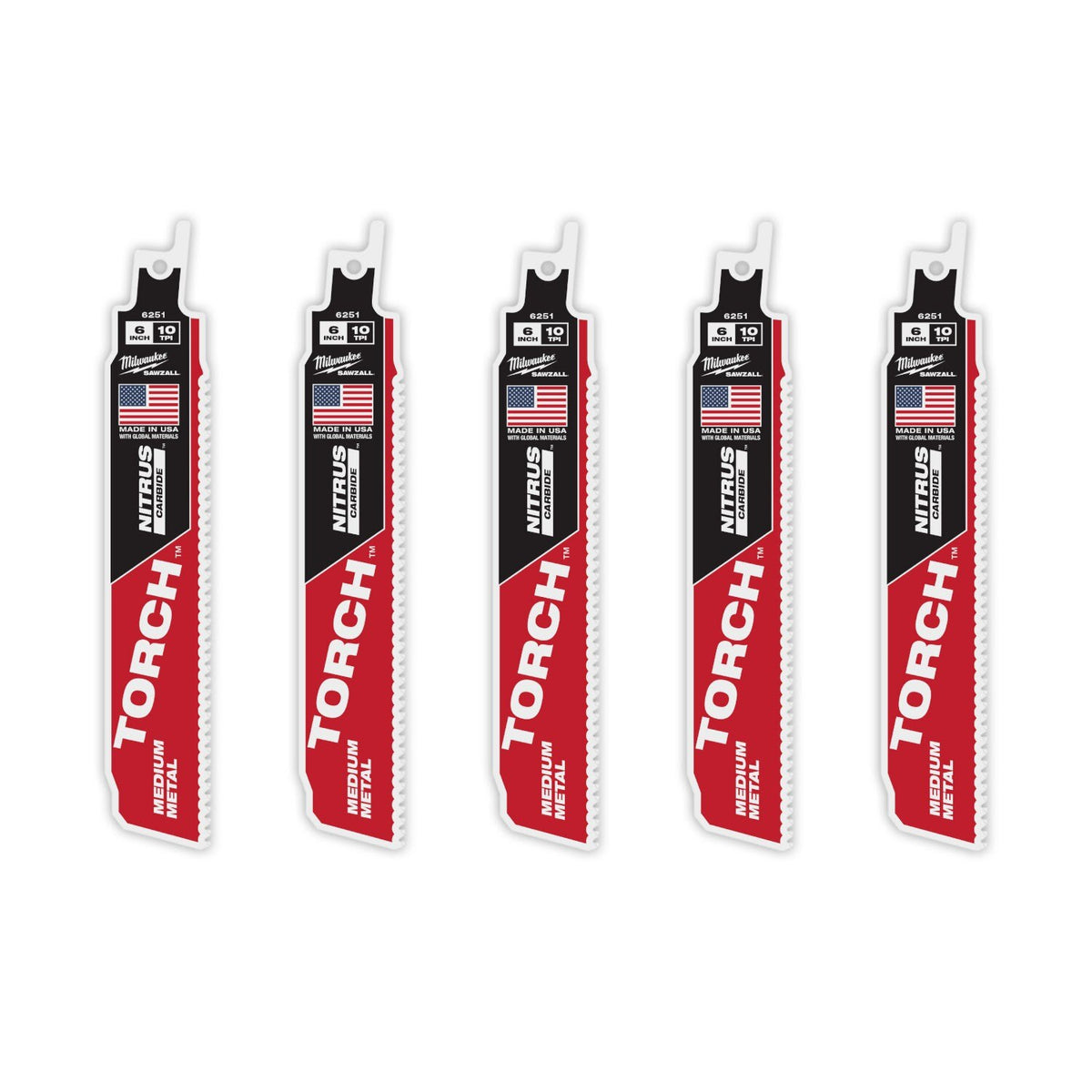 Milwaukee 48-00-6551 6" Reciprocating Saw Blade 10TPI The TORCH with NITRUS CARBIDE Teeth for Medium Metal 5PK - 14