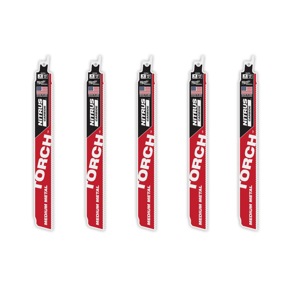 Milwaukee 48-00-6552 9" Reciprocating Saw Blade 10TPI The TORCH with NITRUS CARBIDE Teeth for Medium Metal 5PK - 14