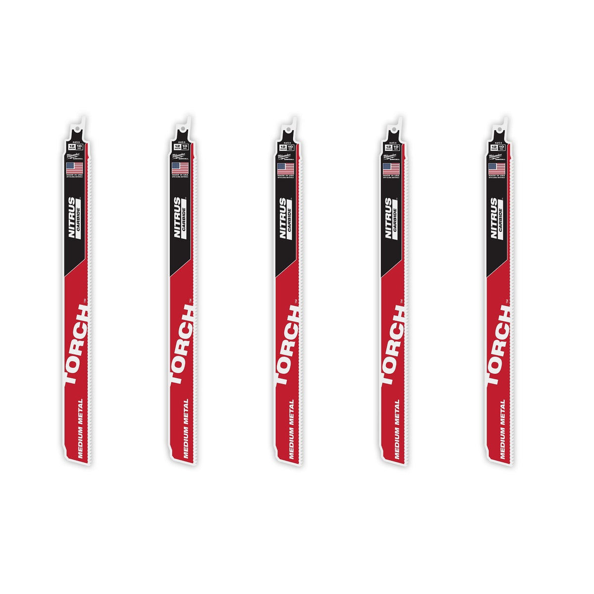 Milwaukee 48-00-6553 12" Reciprocating Saw Blade 10TPI The TORCH with NITRUS CARBIDE Teeth for Medium Metal 5PK