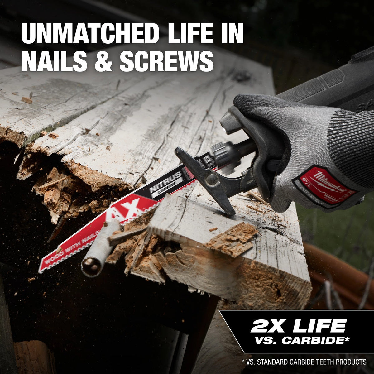 Milwaukee 48-00-7352 9" 5 TPI NITRUS Carbide Reciprocating Sawzall Blade for Wood with Nails (3 Pack) - 4