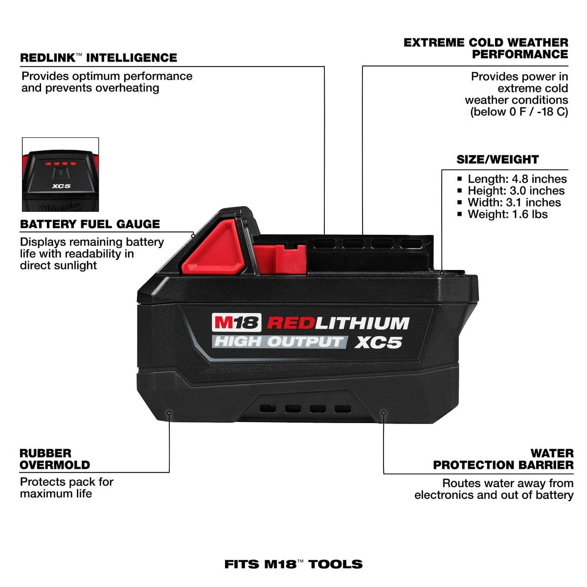 Milwaukee 48-11-1855 M18 REDLITHIUM HIGH OUTPUT XC5 18V 5.0Ah Battery Pack - 2
