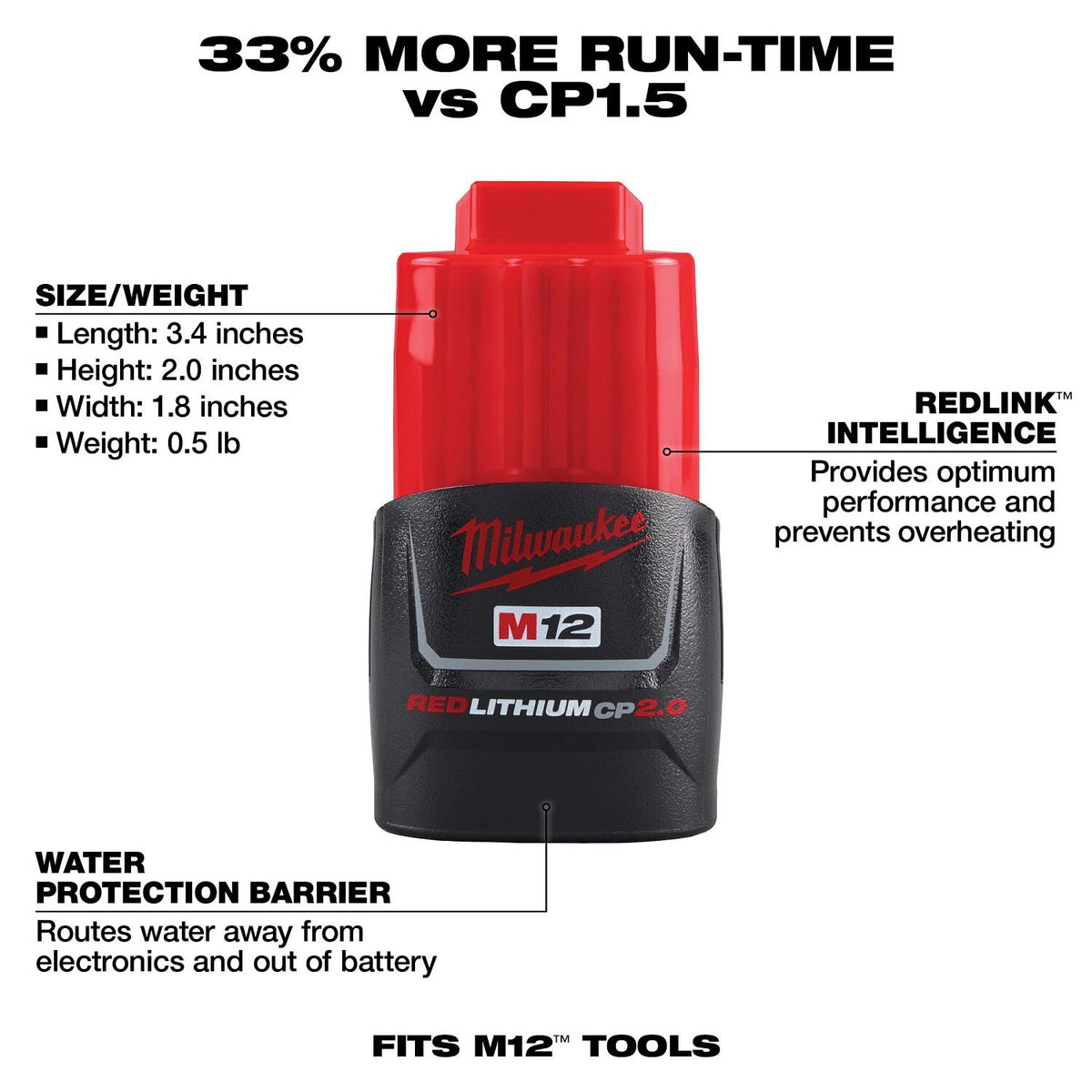 Milwaukee 48-11-2422 M12 REDLITHIUM CP2.0 Compact Battery (2 Pack) - 4