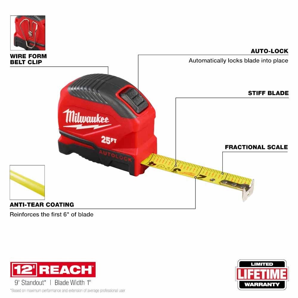 Milwaukee 48-22-1825 25ft Auto-Lock Tape Measure - 4