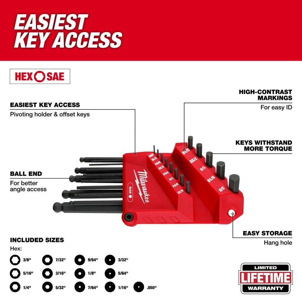 Milwaukee 48-22-2185 13-Key Ball End L-Key Set - SAE - 2