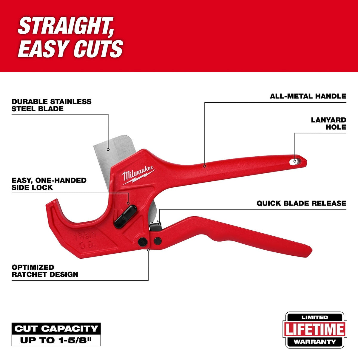 Milwaukee 48-22-4220 1-5/8 in. Ratcheting Pipe Cutter with Stainless Steel Blade - 3