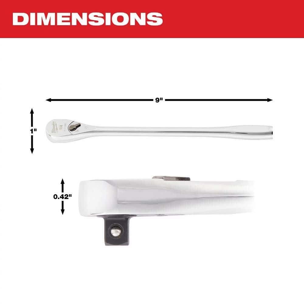 Milwaukee 48-22-9005 1/4 in. Drive 90-Tooth Extended Ratchet with 4 Degree Arc Swing (9 in.) - 3