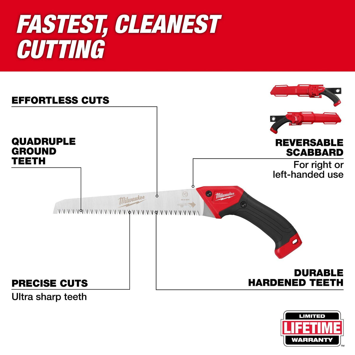 Milwaukee 48-22-9374 10" Straight Fixed Pruning Saw with Reversible Scabbard - 2