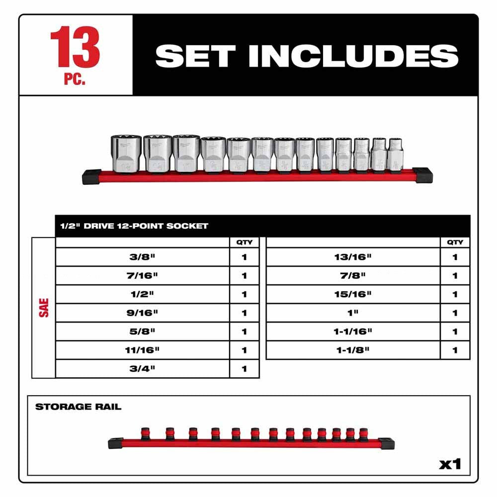 Milwaukee 48-22-9422 13pc 1/2” Drive 12-Point SAE Socket Set - 3