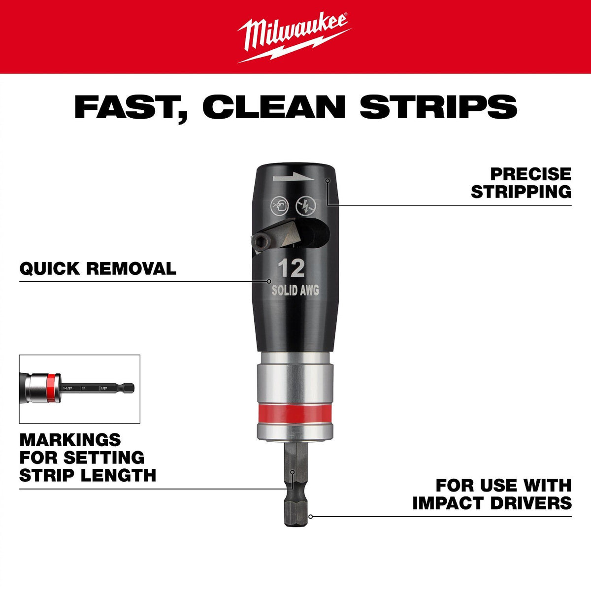 Milwaukee 48-32-6401 8 AWG Solid Wire Stripper for Fast and Clean Stripping - 3
