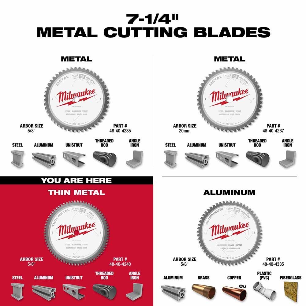 Milwaukee 48-40-4240 7-1/4" 70T METAL CSB, 5/8" - 5