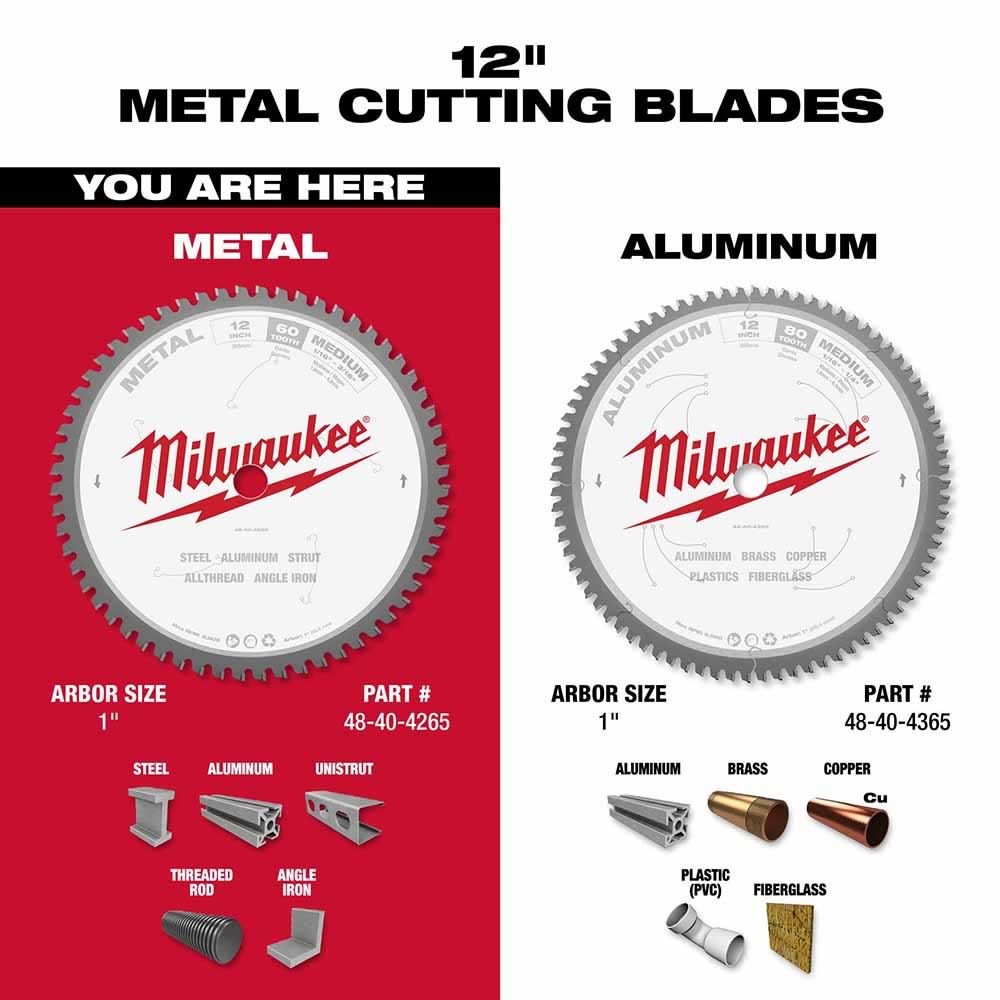 Milwaukee 48-40-4265 12" 60T METAL CSB, 1" - 5