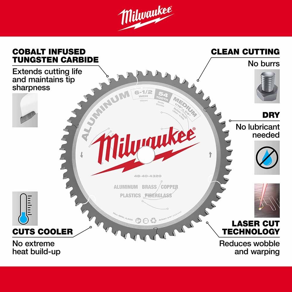 Milwaukee 48-40-4320 6-1/2" 54T ALUMINUM CSB, 5/8" - 7