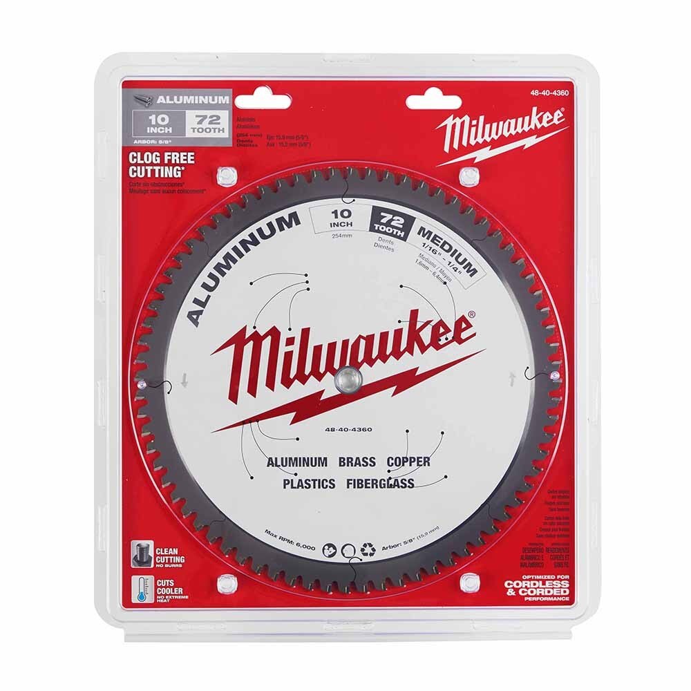 Milwaukee 48-40-4360 10" 72T ALUMINUM CSB, 5/8" - 6