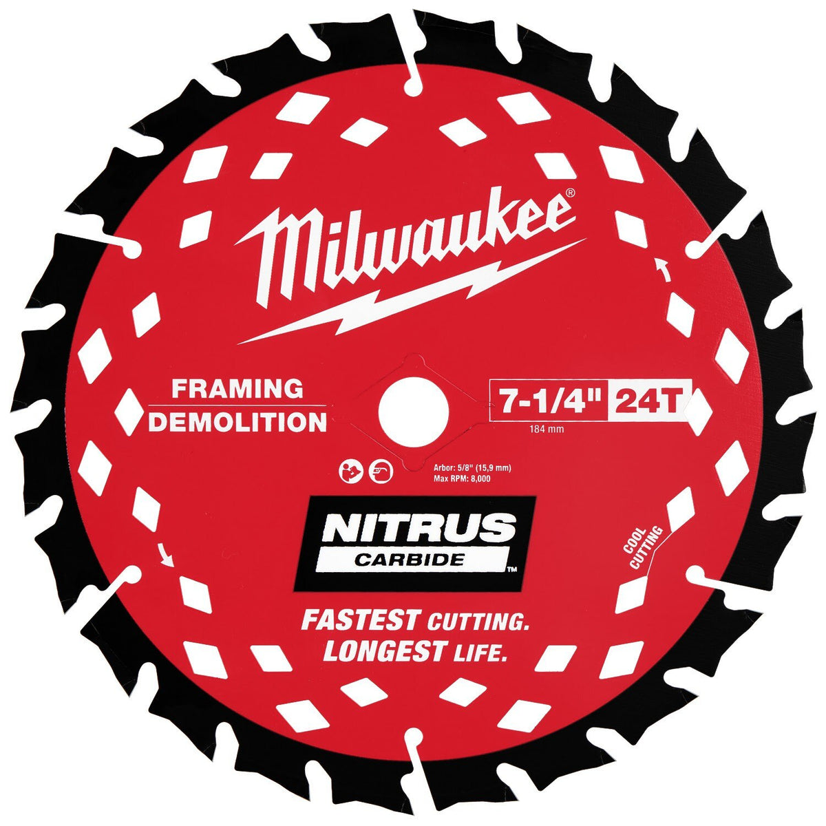 Milwaukee 48-41-0750 7-1/4" 24T NITRUS Carbide Framing & Demolition Circular Saw Blade