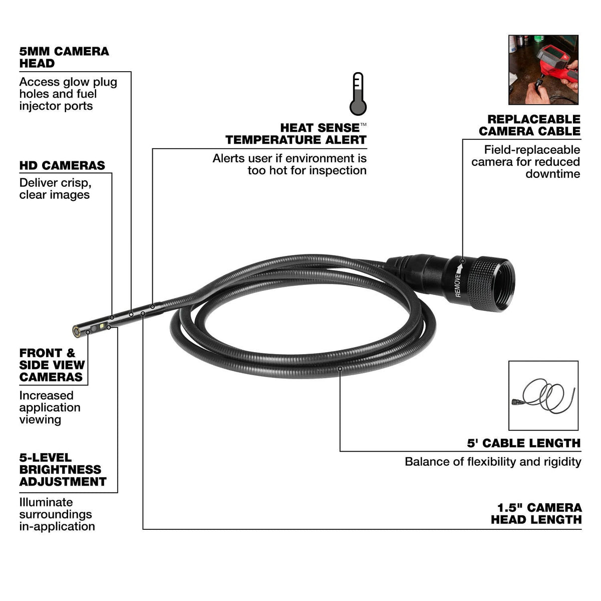 Milwaukee 48-53-3151 5mm Borescope Camera Cable for M12 Auto Borescopes (5 Foot) - 6