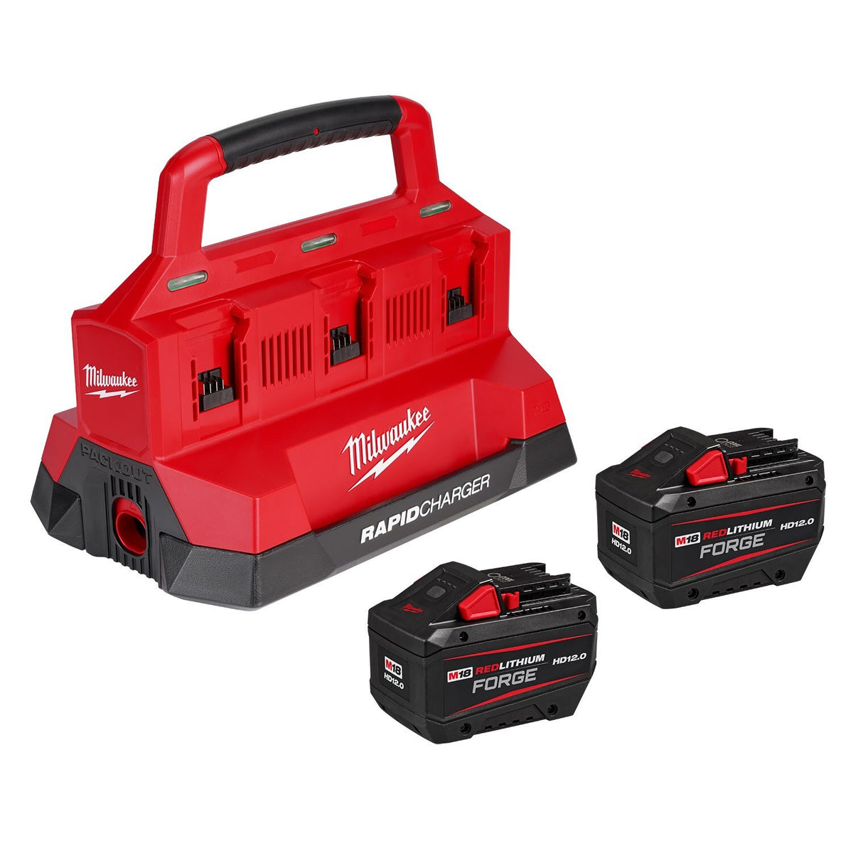 Milwaukee 48-59-1842F M18 18V Lithium-Ion REDLITHIUM FORGE Starter Kit with Two 12.0 Ah Battery Packs and PACKOUT 6-Port Rapid Charger