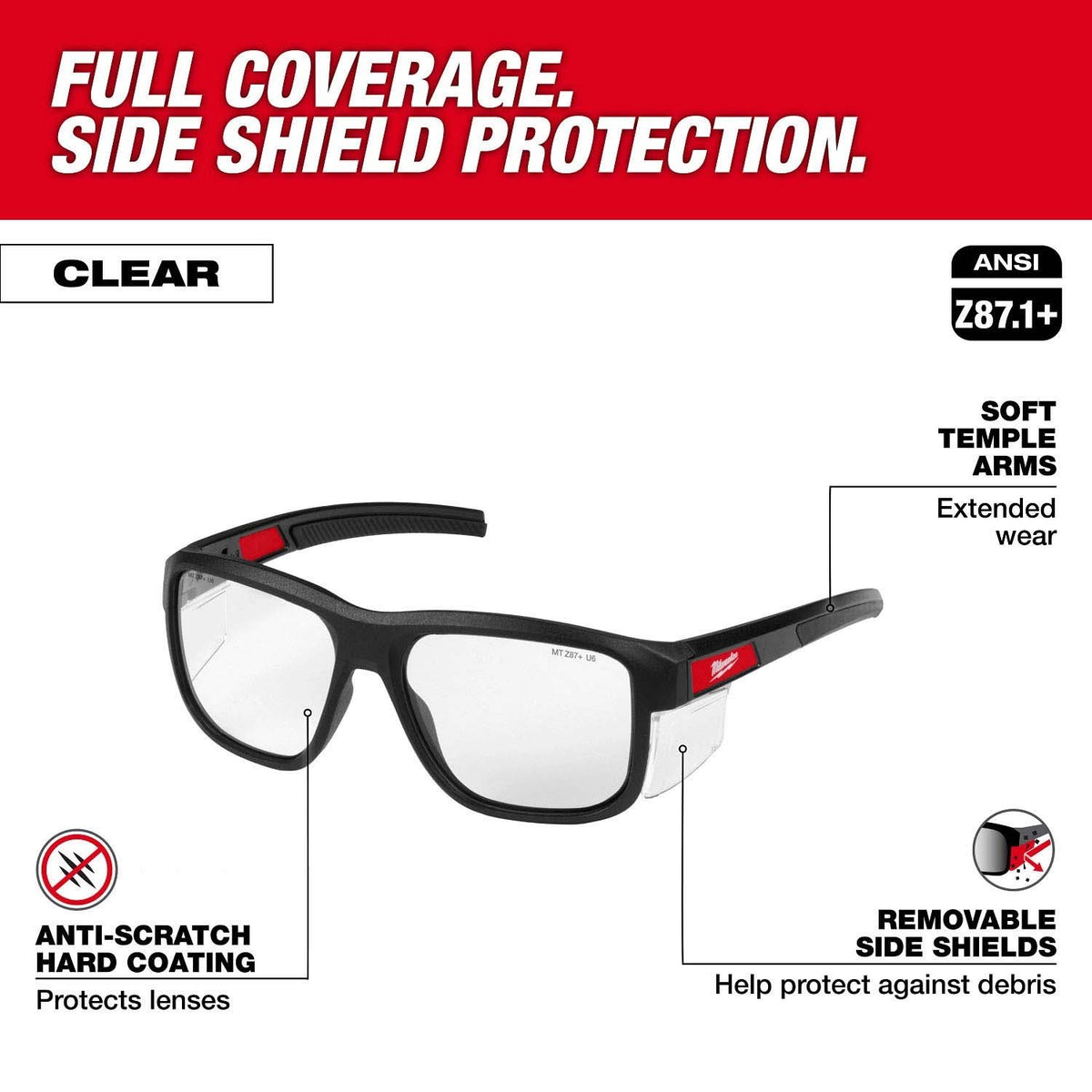 Milwaukee 48-73-2515 Full Frame Safety Glasses with Removable Side Shields and Clear Anti-Scratch Lenses - 2