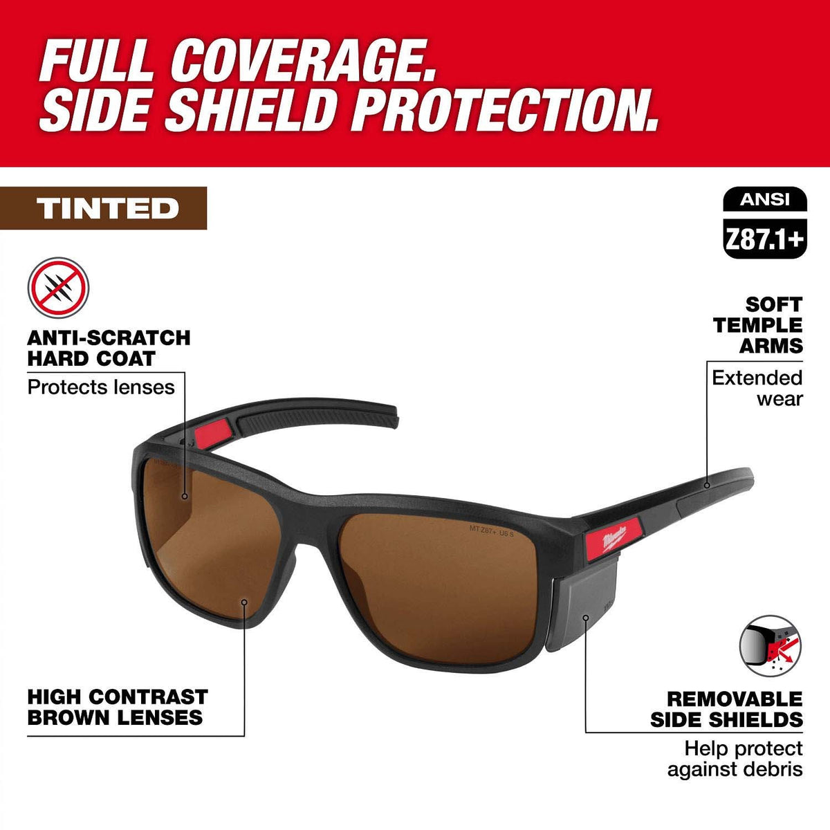 Milwaukee 48-73-2516 Full Frame Safety Glasses with Removable Side Shields Brown Anti-Scratch Lenses - 2