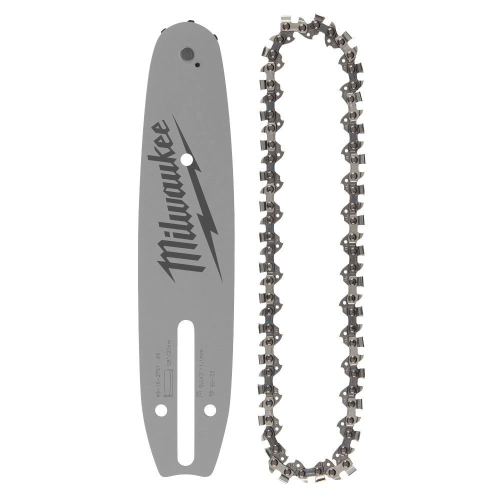 Milwaukee 49-16-2818 8" 3/8" LOW PROFILE Pitch, .043" Gauge Saw Chain and Guide Bar Set