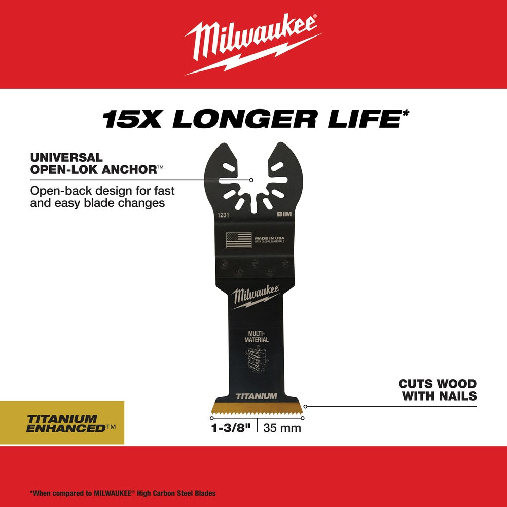Milwaukee 49-25-1231 Milwaukee® OPEN-LOK™ 1-3/8" TITANIUM ENHANCED BI-METAL MULTI-MATERIAL BLADE 1PK - 7