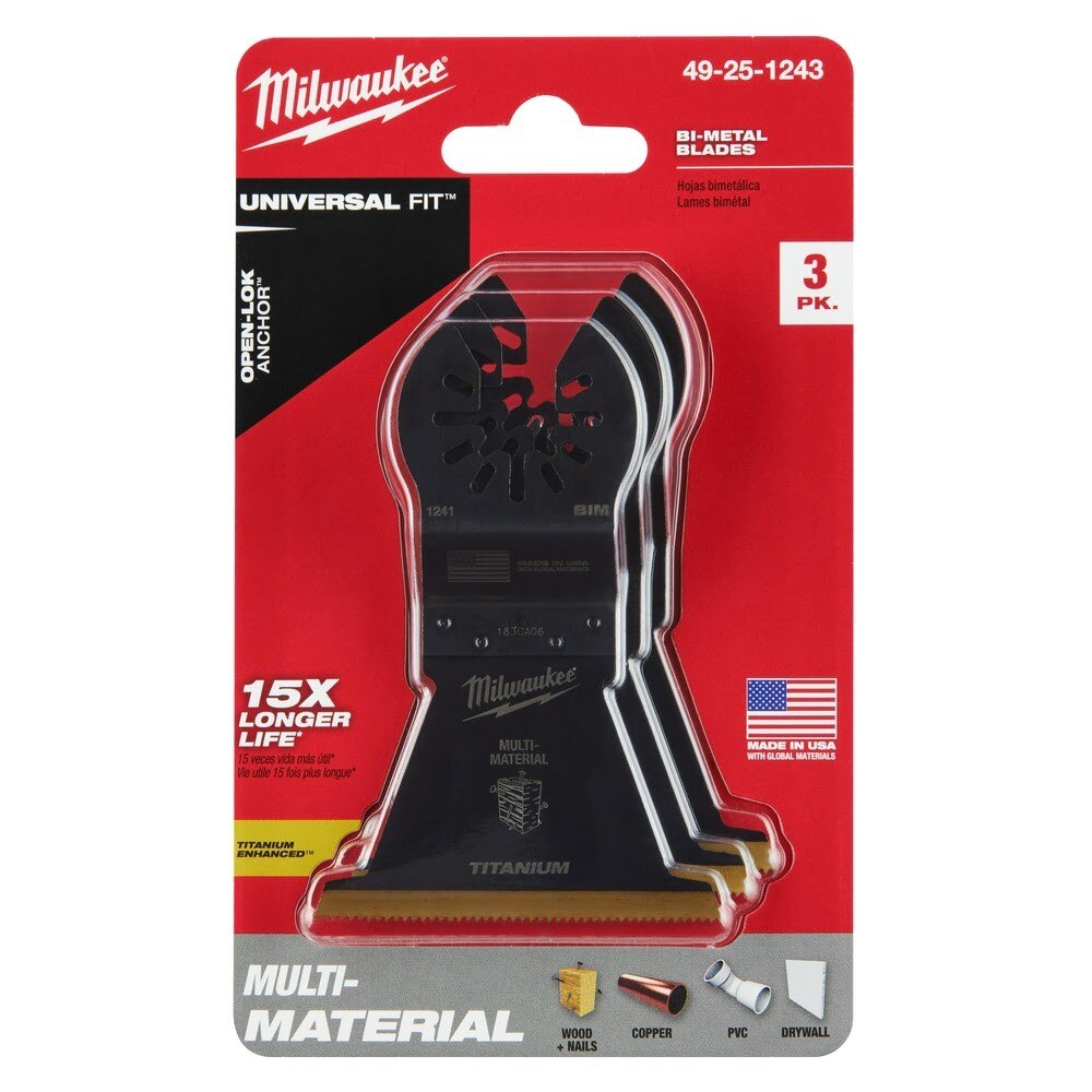 Milwaukee 49-25-1243 Milwaukee® OPEN-LOK™ 2-1/2" TITANIUM ENHANCED BI-METAL MULTI-MATERIAL BLADES 3PK - 9