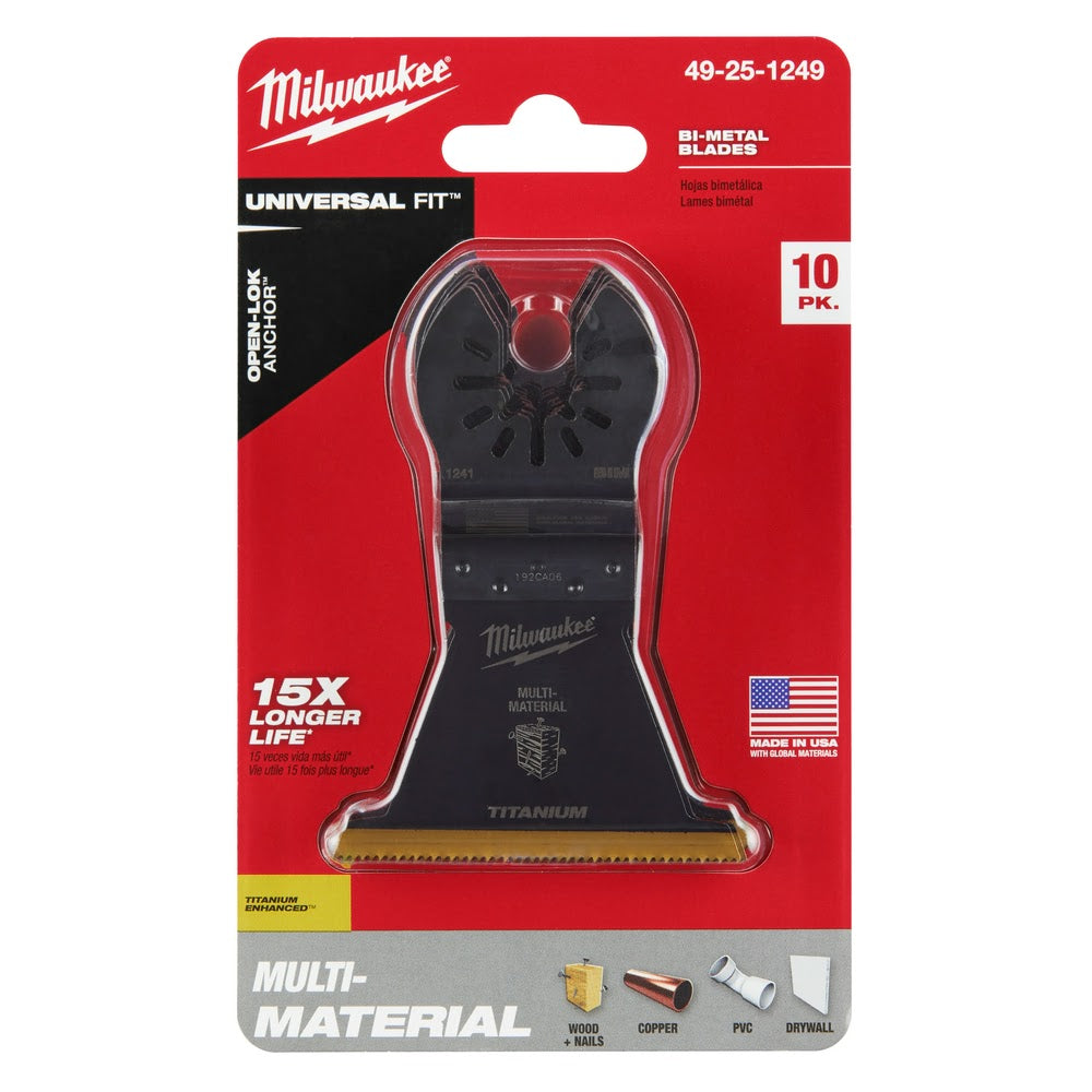 Milwaukee 49-25-1249 Milwaukee® OPEN-LOK™ 2-1/2" TITANIUM ENHANCED BI-METAL MULTI-MATERIAL BLADES 10PK - 10