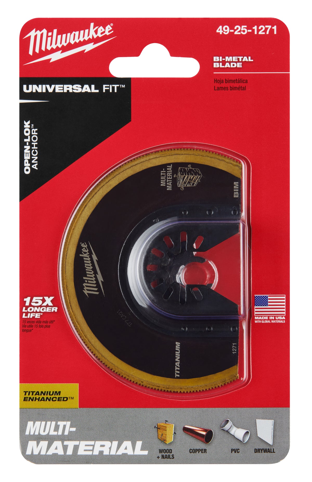 Milwaukee 49-25-1271 Milwaukee® OPEN-LOK™ 3-1/2" TITANIUM ENHANCED BI-METAL SEGMENTED BLADE 1PK