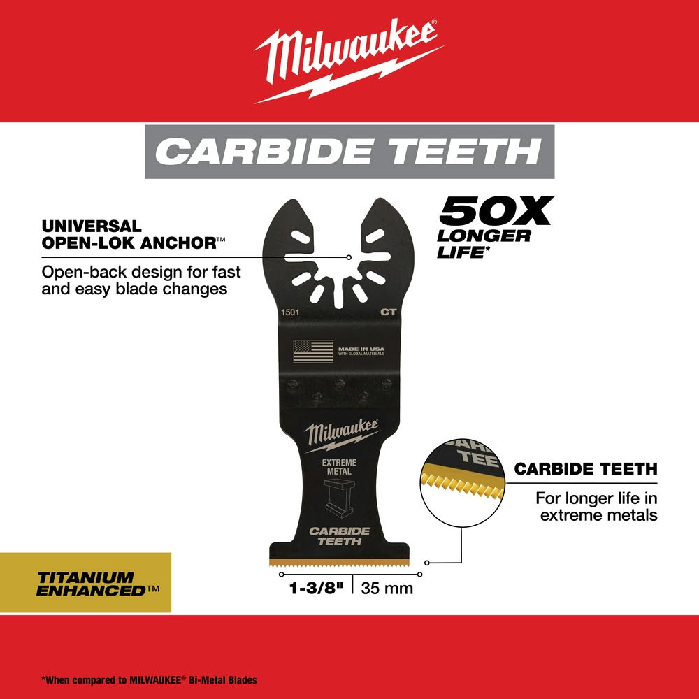 Milwaukee 49-25-1505 Milwaukee® OPEN-LOK™ 1-3/8" TITANIUM ENHANCED CARBIDE TEETH METAL BLADE 5PK - 5