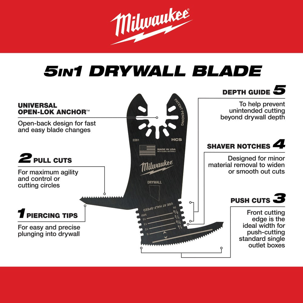 Milwaukee 49-25-2281 Milwaukee® OPEN-LOK™ 5-IN-1 DRYWALL BLADE 1PK - 8