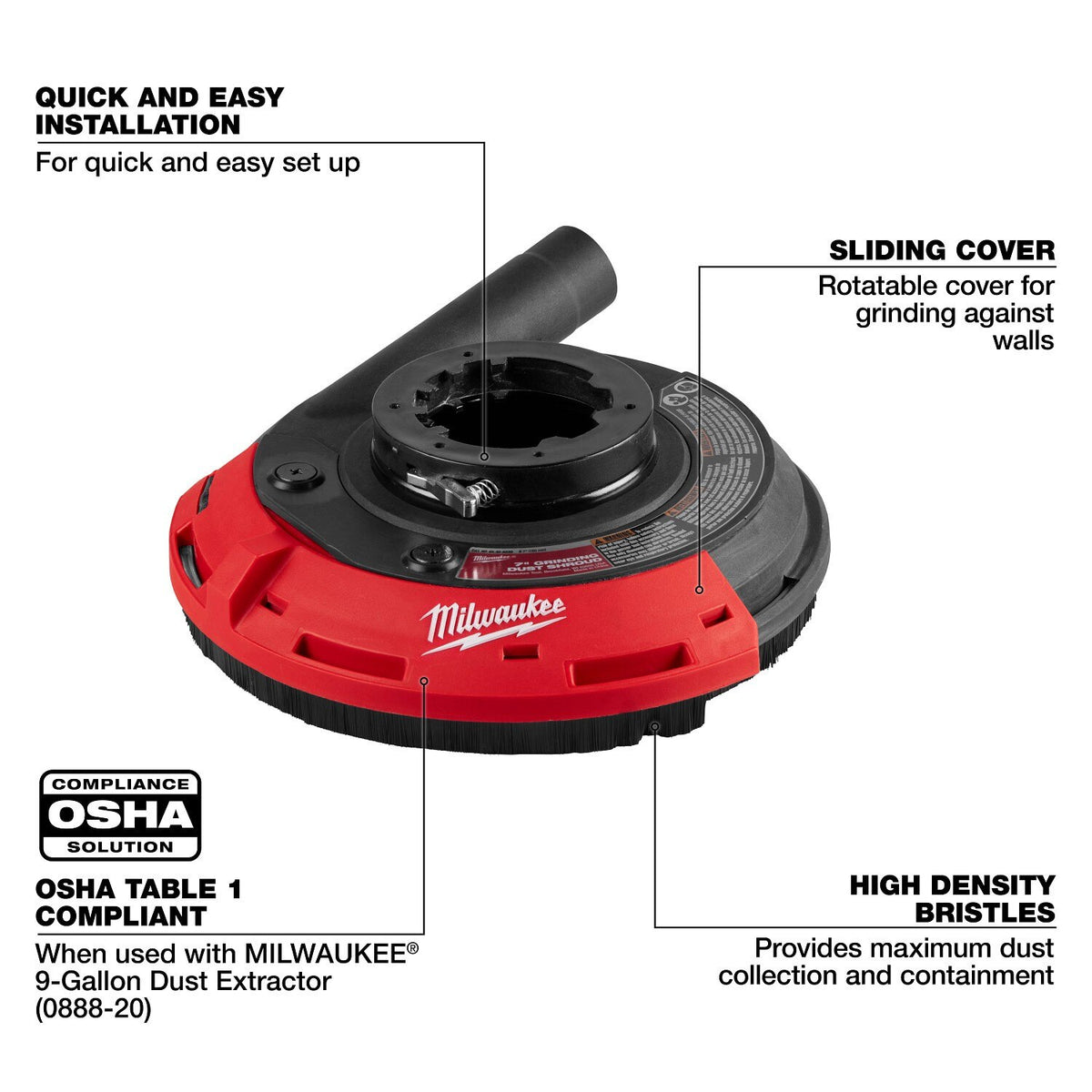 Milwaukee 49-40-6220 7" Surface Grinding Dust Shroud for OSHA Table 1 Dust Control - 4