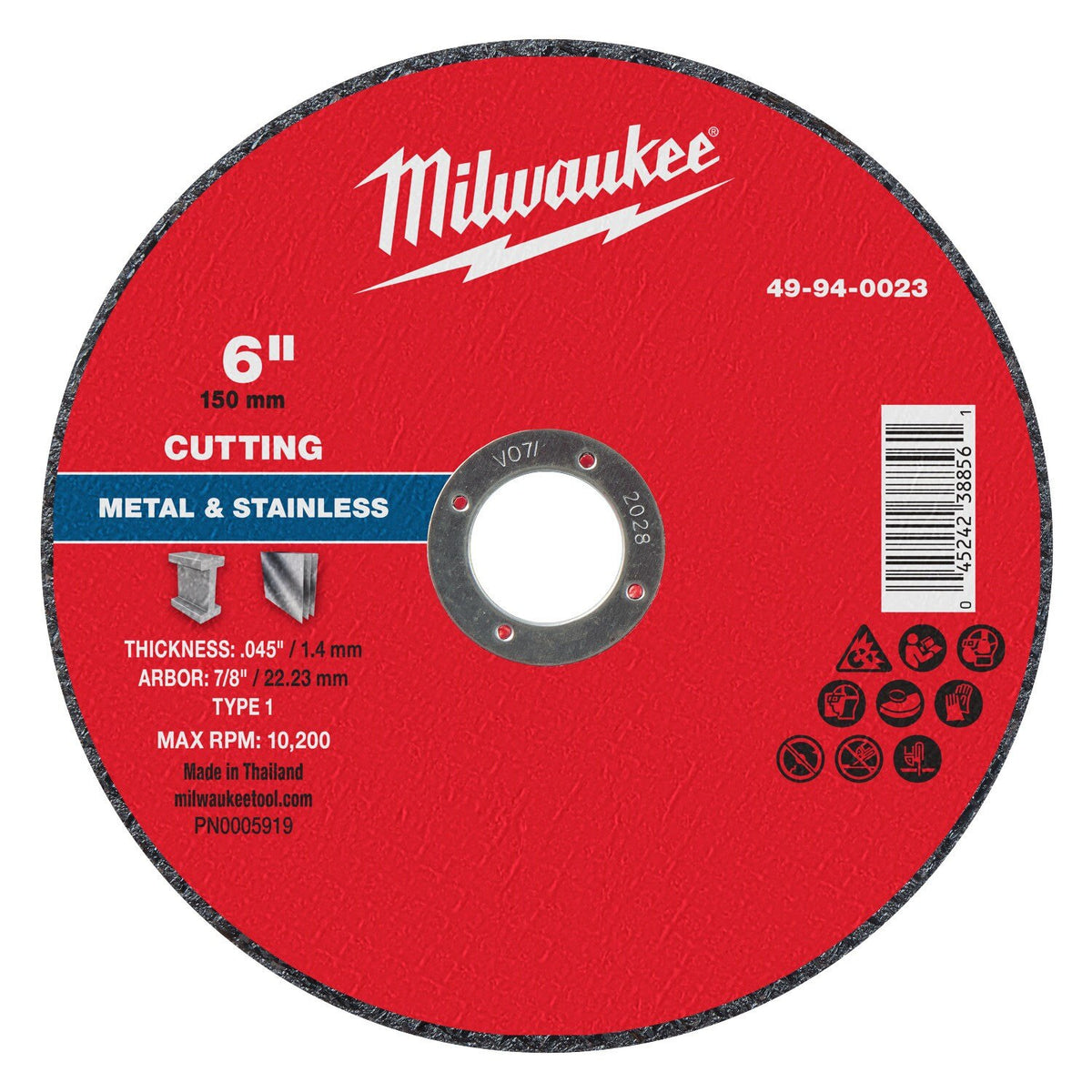 Milwaukee 49-94-0023 6 in. x 0.045 in. x 7/8 in. Metal Cut Off Wheel Type 1 (25 Pack)