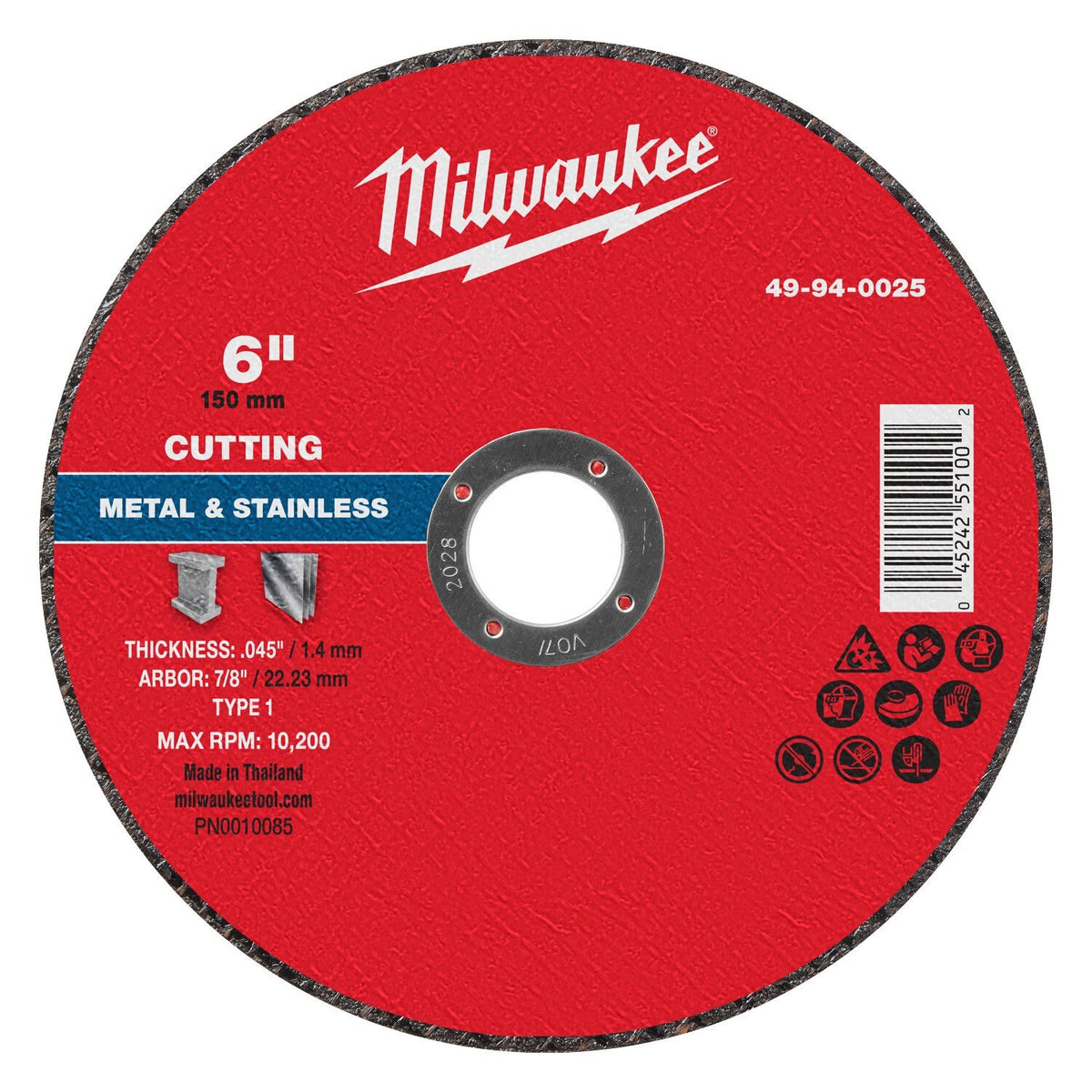 Milwaukee 49-94-0025 6 in. x 0.045 in. x 7/8 in. Metal Cut-Off Wheel Type 1 for Metal and Stainless Steel (100 Pack)