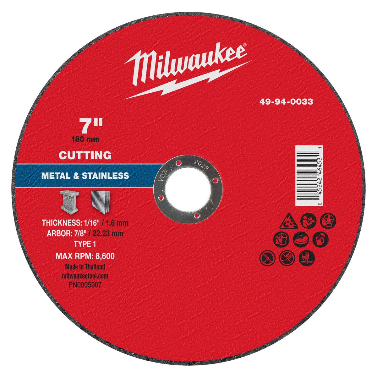 Milwaukee 49-94-0033 7 in. x 1/16 in. x 7/8 in. Metal Cut Off Wheel Type 1 for Angle Grinders (25 Pack)