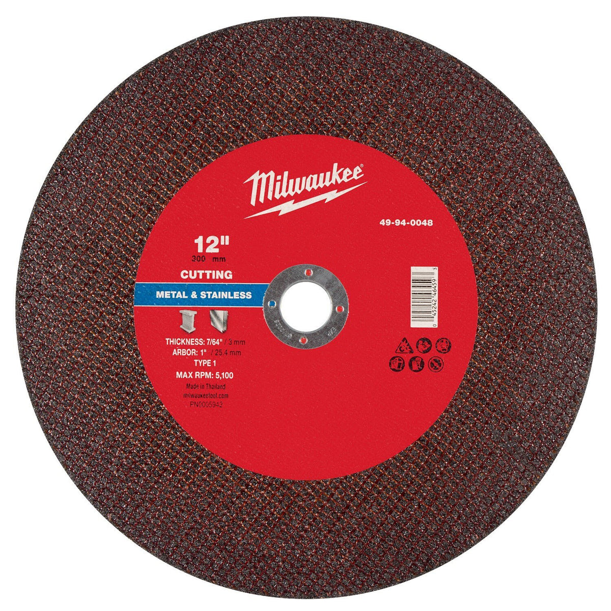 Milwaukee 49-94-0048 12 in. x 7/64 in. x 1 in. Type 1 Metal Cut Off Wheel (10 Pack)