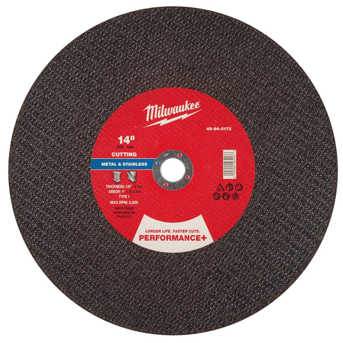 Milwaukee 49-94-0173 14 in x 1/8 in x 1 in Performance Metal Cut Off Wheel Type 1 (10 Pack)
