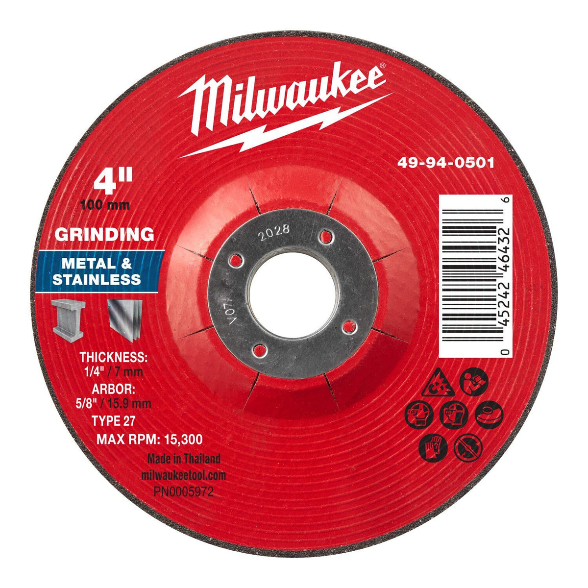 Milwaukee 49-94-0501 4 in x 1/4 in x 5/8 in Type 27 Metal Grinding Wheel (10 Pack)