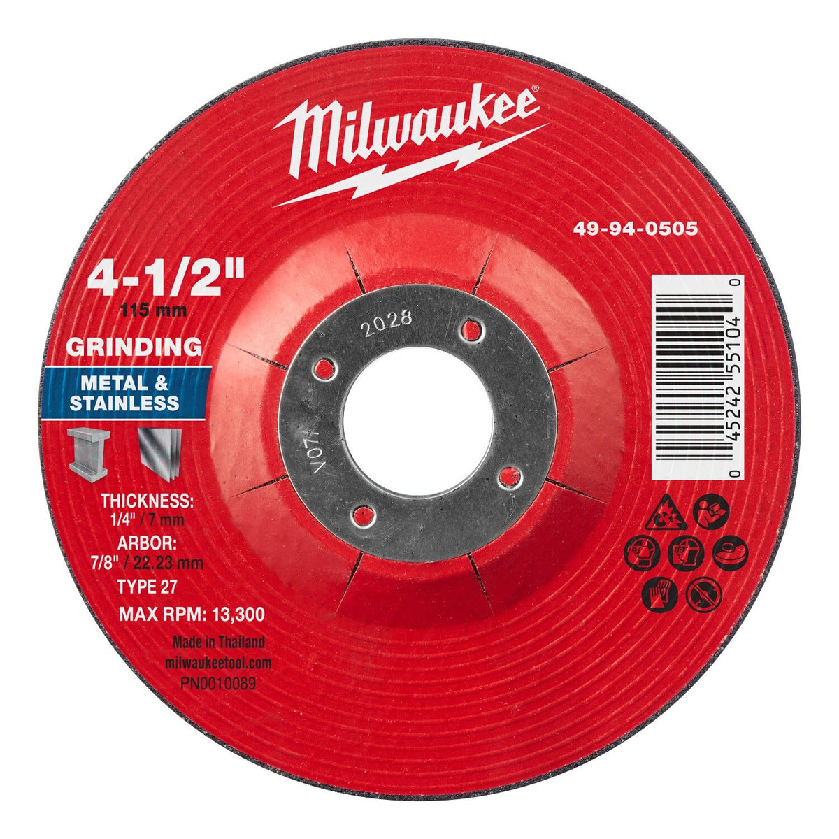 Milwaukee 49-94-0505 4-1/2 x 1/4 x 7/8 in Type 27 Metal Grinding Wheel (25 Pack)