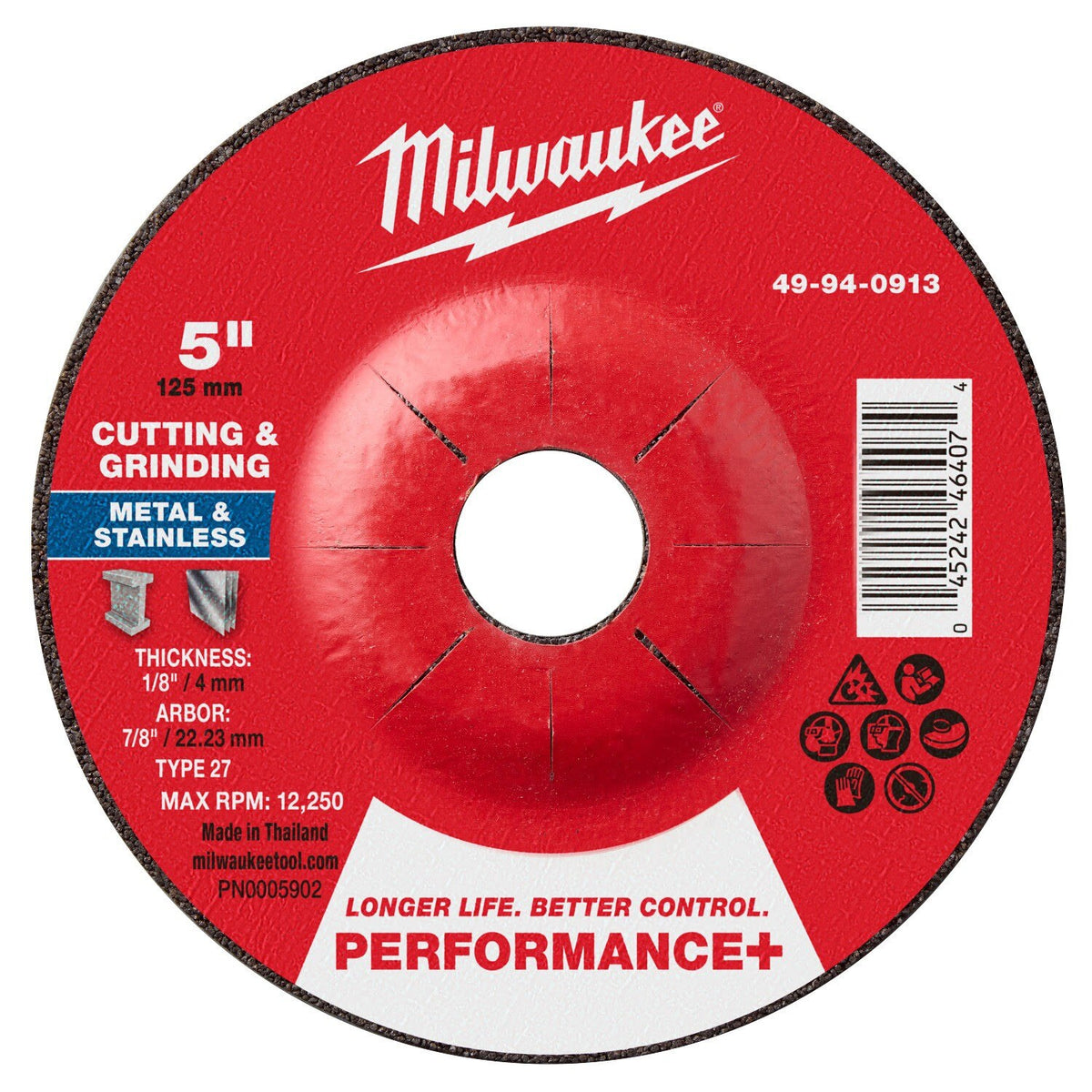 Milwaukee 49-94-0913 Performance+ Dual Metal Cut and Grind Wheel Type 27 5x1/8x7/8 in (25 Pack)
