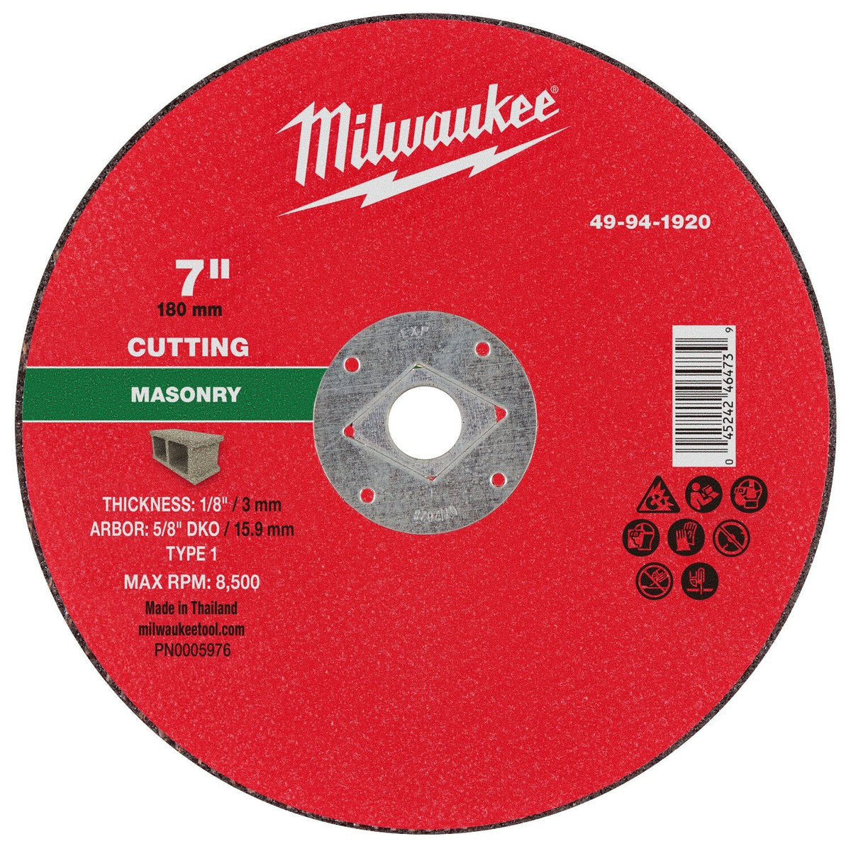 Milwaukee 49-94-1920 7 in. x 1/8 in. x 5/8 in. DKO Masonry Cut Off Wheel Type 1 (10 Pack)