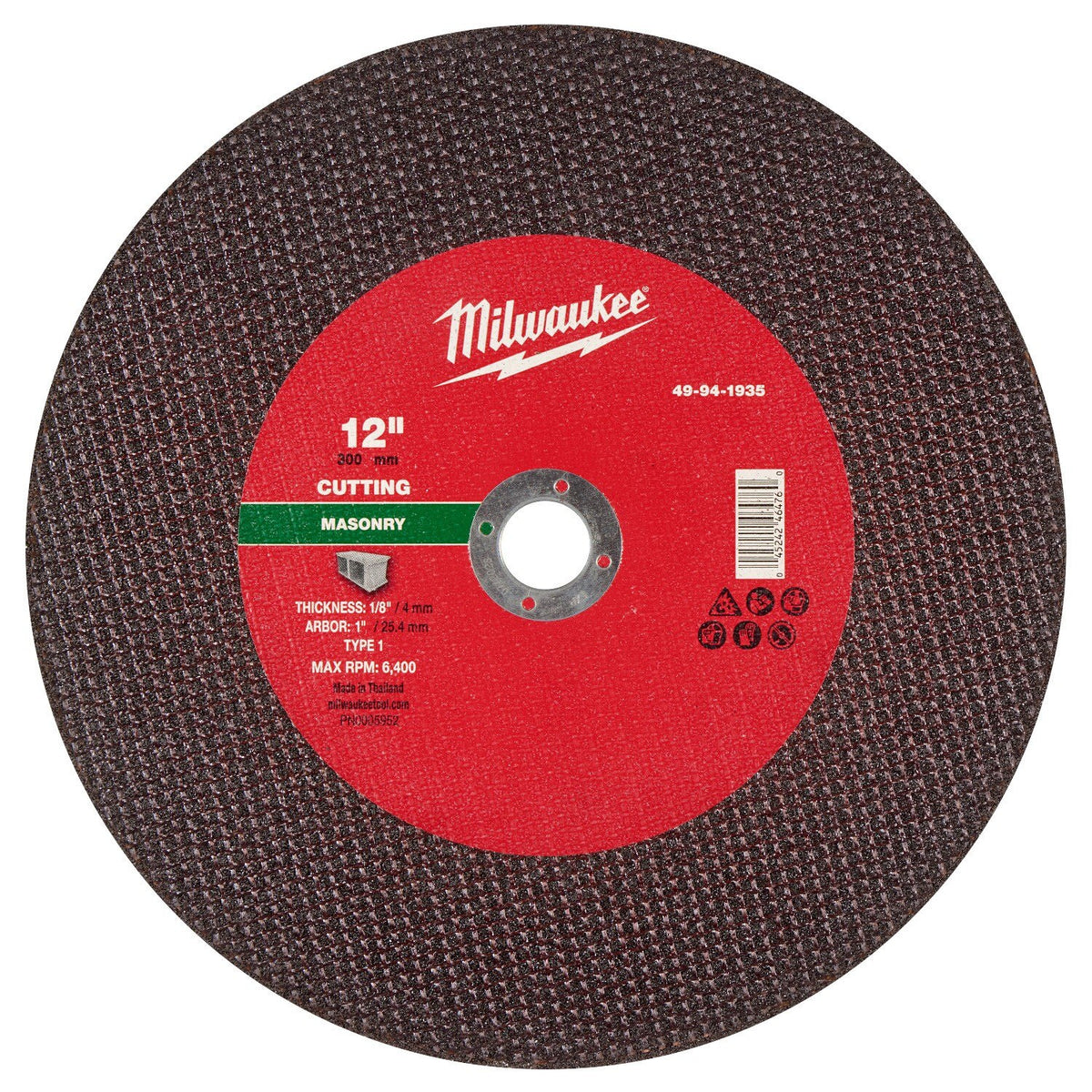 Milwaukee 49-94-1935 12 in x 1/8 in x 1 in Type 1 Masonry Cut Off Wheel (10 Pack)