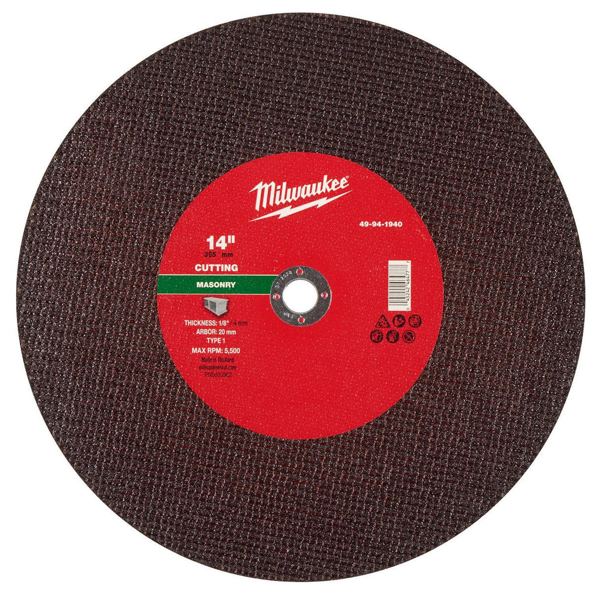 Milwaukee 49-94-1940 14 in. x 1/8 in. x 1 in. Type 1 Masonry Cut Off Wheel (10 Pack)