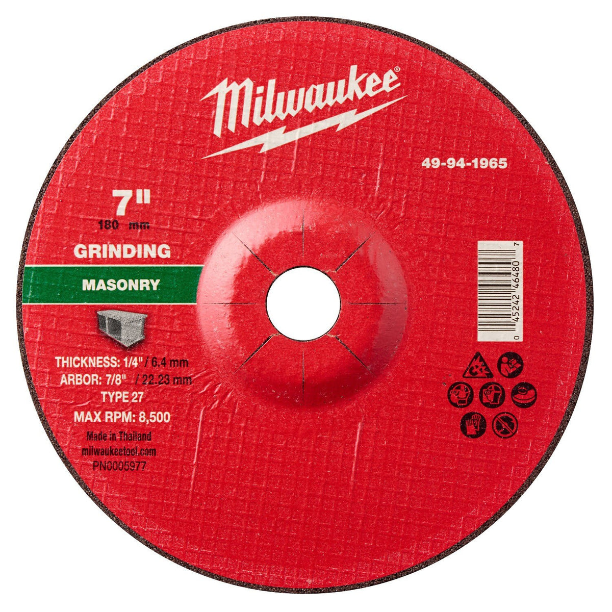 Milwaukee 49-94-1965 7 in. x 1/4 in. x 7/8 in. Type 27 Masonry Grinding Wheel (10 Pack)