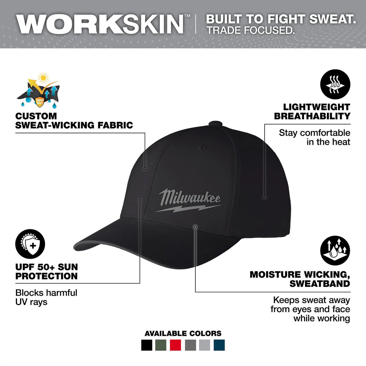 Milwaukee 507B-LXL WORKSKIN Performance Fitted Hat Moisture-Wicking UPF 50 Black LXL - 2