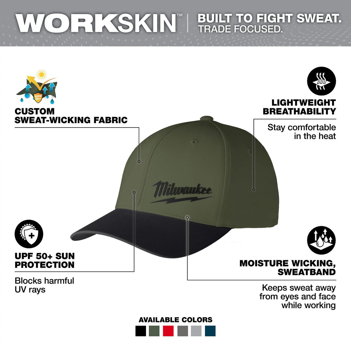 Milwaukee 507E-SM WORKSKIN Moisture Wicking Performance Fitted Hat Gray Small (1 Hat) - 2