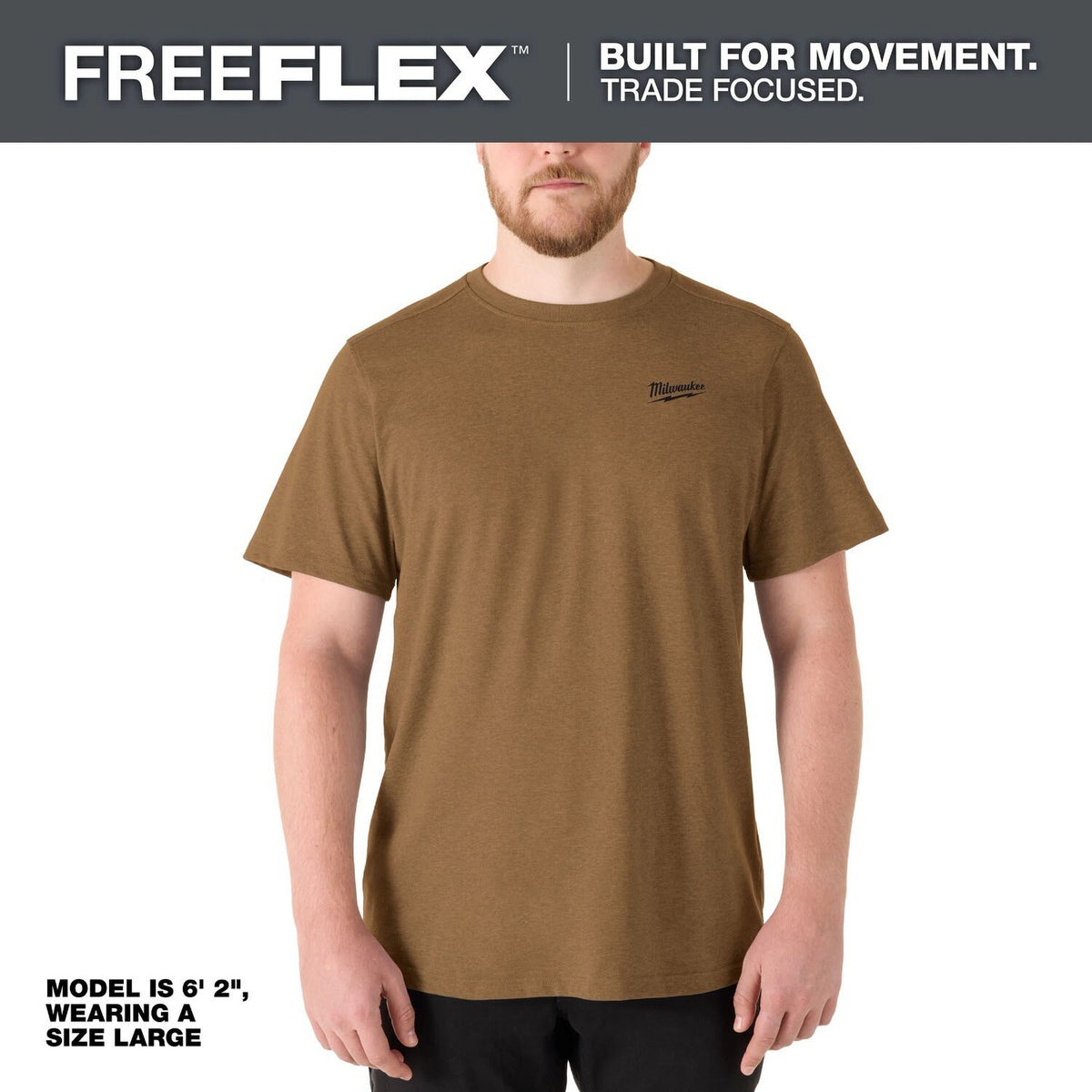 Milwaukee 603N-L FREEFLEX Hybrid Work Tee Short Sleeve Moisture Wicking UPF 50 Brown Large - 2